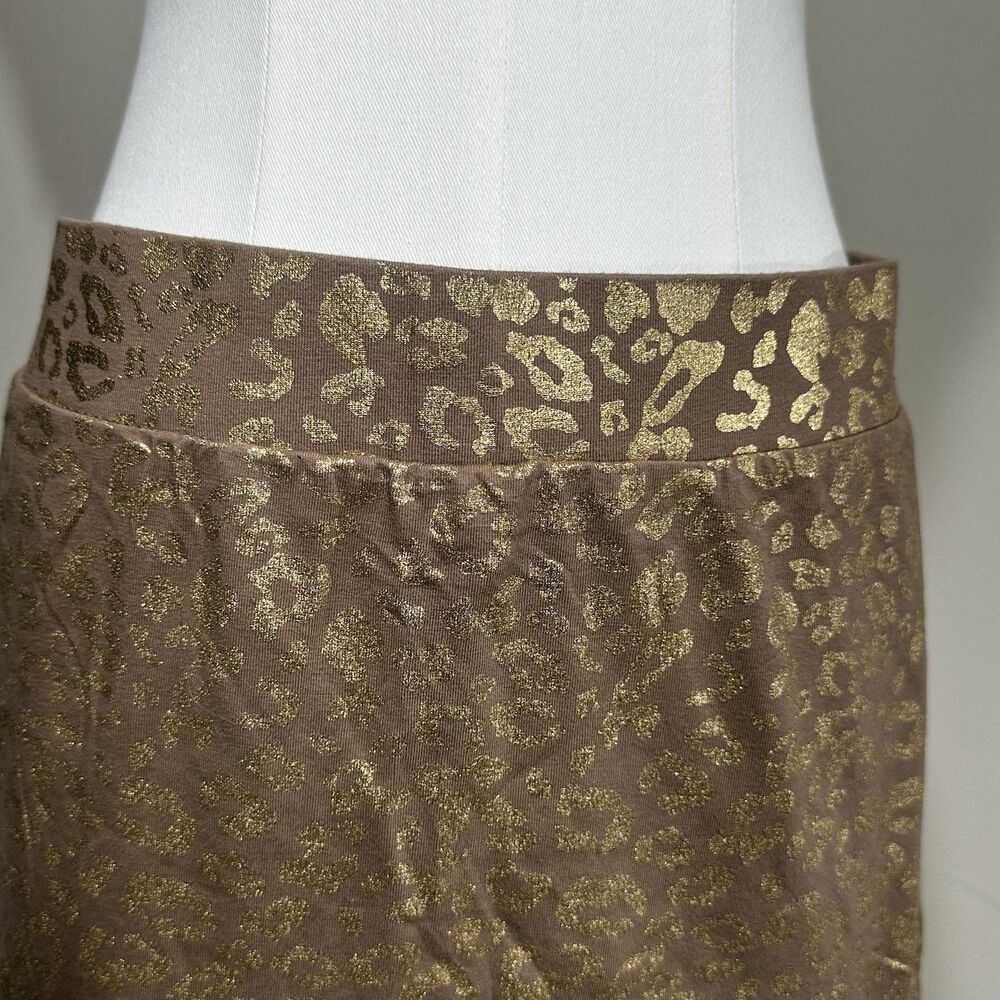 Forever 21 Mini Skirt Womens 1X Brown Gold Metallic Leopard Print StretchBodycon - Picture 4 of 8